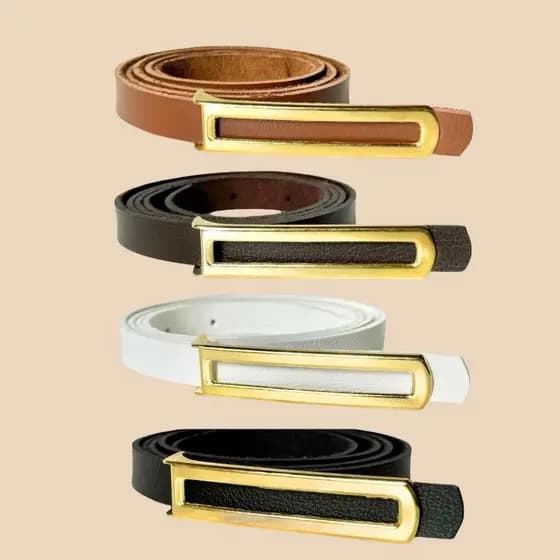 4peça cinto feminino fino da moda Para Vestido Short Calça Alfaitaria Fivela Alongada Dourado