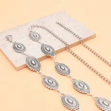 Corrente De Cintura De Metal Gravada Boêmia – Cinto Retrô Ajustável Feminino Para Festivais E Roupas Casuais