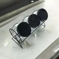 Porta Temperos 3 Potes de Vidro com Suporte | Tampa Giratória Cozinha Organizada