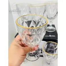 Jogo 6 Taças Borda Dourada de Vidro Diamond – 340ml | Elegância Para Sua Mesa de Jantar