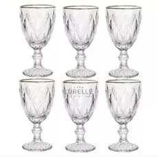 Jogo 12 Taças Borda Dourada de Vidro – 340ml | Decorativo