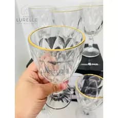 Kit 6 Taças Borda Dourada de Vidro Diamond – 340ml | Elegância na Sua Decoração