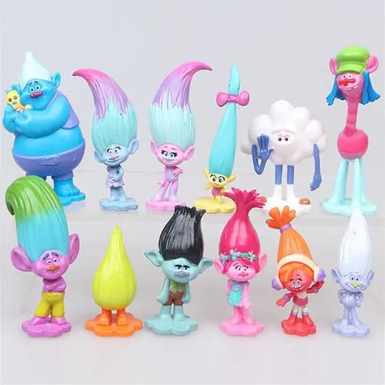12 Peças/Set Anime Dos Desenhos Animados Trolls Figura Elfo Princesa Papoula Buquê Biggie Cara Diamante Smidge Nuvem Coo