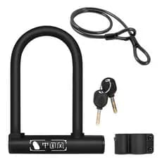 Trava Tranca Cadeado Cabo Aço U-lock Bike Moto Preto Emborra
