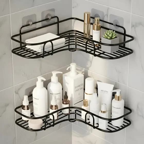 Saboneteira Organizadora Banheiro Porta Shampoo Parede Kit Prateleira Sabonete Cantoneira Preto