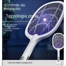 Raquete elétrica Recarregável Tipo C Mata Mosquisto Dengue com Suporte de Mesa