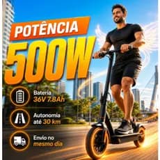 Egazza Patinete Elétrico Dobrável 500W Bivolt 36V 30km/h Autonomia 30km Carga 120kg Bolsa Impermeável Frete Grátis