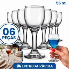 Kit de Mini Taças de Licor Sobremesa Doses Aperitivos 06 Peças Misket de Vidro Resistente 55 ml