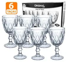 Jogo de 6 Taças Diamond Vidro transparente 340ml Sobremesa Luxo Diamante Reforçada taça de vidro