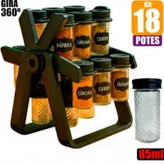 Kit 18 Potes Tempero Cozinha Porta Temperos 360º Potes de Vidro + Etiquetas  Condimentos Completo