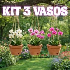 Kit 3 Vasos de Barro Cerâmica P/ Orquídea Japonesa Cactos Suculentas Plantas Jardim 16,5 x 10,4cm