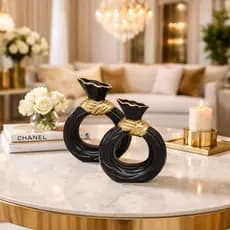 Dupla Vaso Decorativo com Detalhe Dourado Luxo Enfeite Moderno para Sala, Rack, Mesa de Centro e Aparador