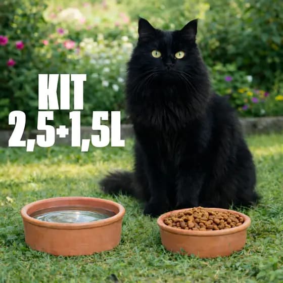 Kit 2 Bebedouro Comedouro De Barro 2,5L E 1,5L Pote Ceramica Pet Gatos Cães Cachorro Agua Litros 2un