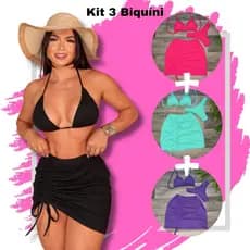 Kit 3 Biquíni Com Saia peças Brilhante Premium - Praia