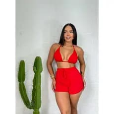 Biquíni Feminino Com Short Tecido Canelado Premium