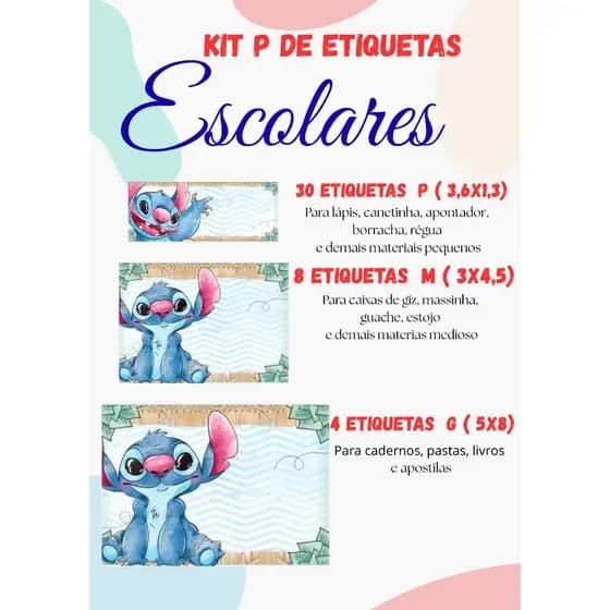 KIT P Etiquetas - Etiquetas Escolares Personalizadas com Nome  | Kit Volta às Aulas\ Kit Adesivos Escolares