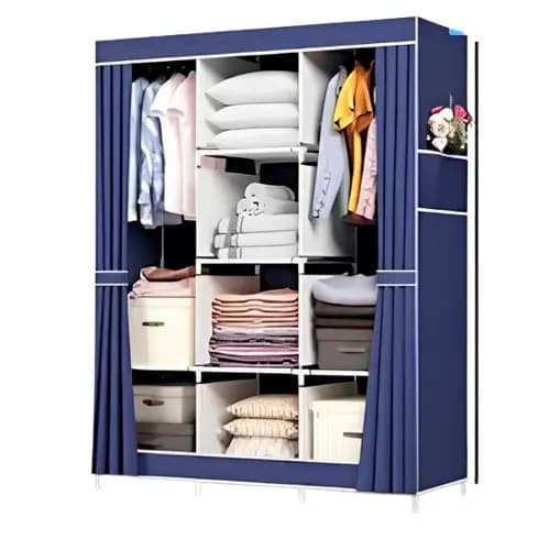 (AZUL) Guarda-Roupa Dobrável Armário Inteligente