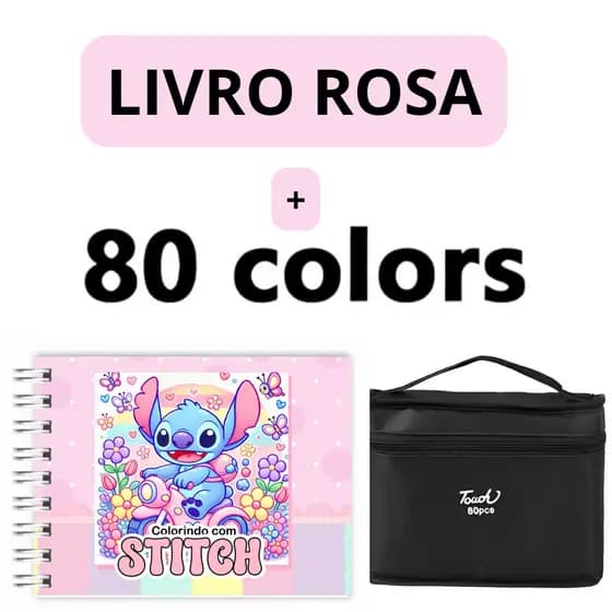 Kit Livro Colorir LIL. STI. (Rosa) + 80 Canetas