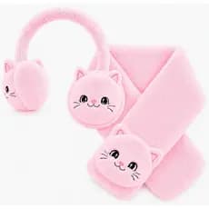 Kit Inverno Infantil Menina Cachecol Gatinho Pelúcia Quentinho Protetor de Orelha