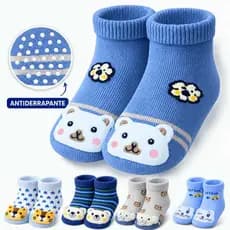 Kit 6 Pares Meia Bebê Chocalho Antiderrapante Primeiros Passos 0 a 12 Meses