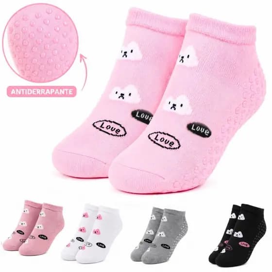 Kit 3 ou 6 Pares Meias Femininas Antiderrapantes Personagens