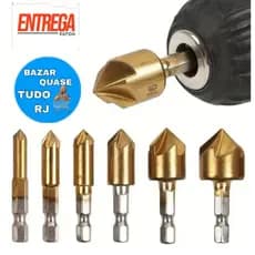 Jogo 6 Brocas Escareadoras para  Chanfrar Madeira Alumínio 6,8,9,12,16 é19mm