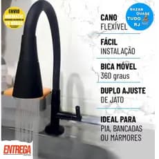 Torneira Bancada Cozinha Gourmet Preta Flexivel 2 Jatos 1/4 de volta para mesa pia bancada e mármore