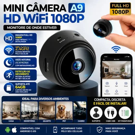Mini Câmera A9 HD WiFi 1080P Visão Noturna Vigilância Sem Fio Segurança Monitoramento Cartão SD