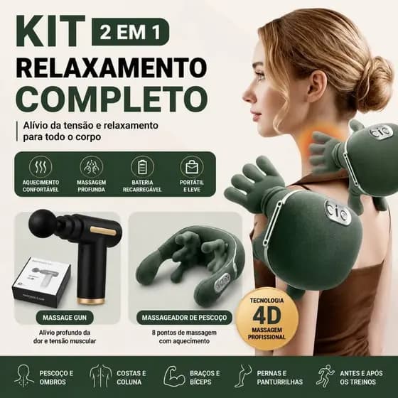 Kit Massageador Elétrico Alta Frequência Pistola Massageadora Pescoço Ombro Muscular Relaxamento