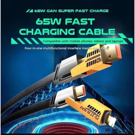 Cabo De Carregamento 4 Em 1 65W  Carregador Super Rápido Adaptador USB Para Tipo-C/Lightning  iOS