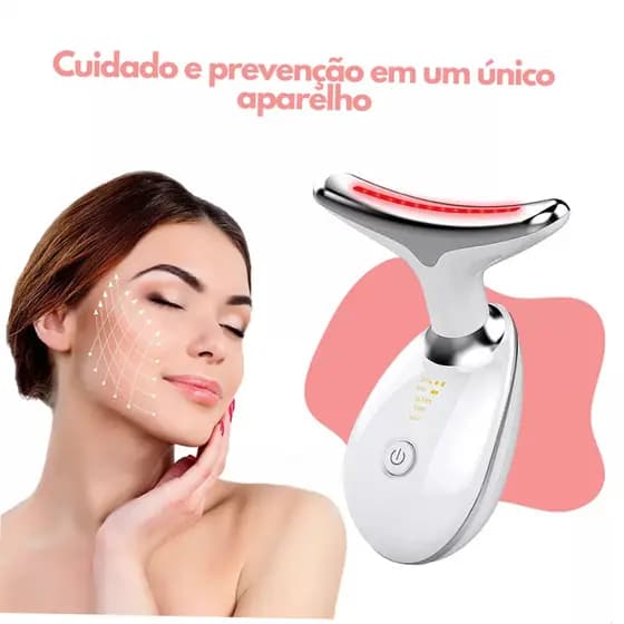 Massageador Facial EMS Rosto e Pescoço LED Vibração Fototerapia Anti-Rugas Firmador Lifting