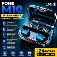 Fone M10 Bluetooth 5.3 Fone de Ouvido Sem Fio TWS Estéreo Power Bank Carregador Display LED