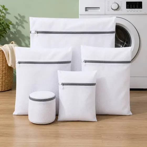 Conjunto de 5 Saco Bolsa Lavar Roupa Reutilizáveis Contra Danos e Desgaste Zíper Reforçado