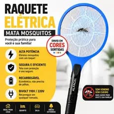 Raquete Elétrica Mata Mosquitos Bivolt 110V 220V Recarregável Alta Potência Colorida Insetos