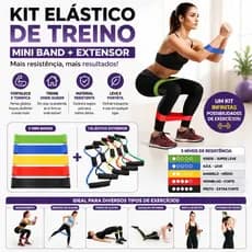 Kit Elástico de Treino Mini Band + Extensor Tensão Exercício Funcional Fisioterapia Pilates Casa