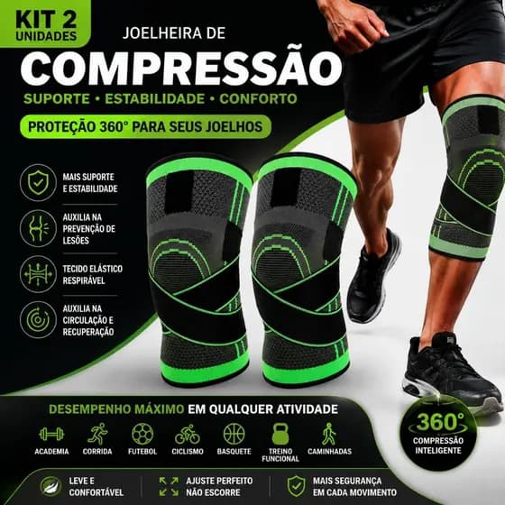 Kit 2 Joelheiras de Compressão Tensor Estabilizadora Suporte Joelho Alívio de Dor 360°