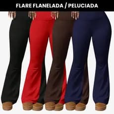 Calça Flare Feminina Suplex Peluciada Cintura Alta sem Bolso
