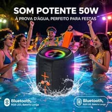 Caixa de Som Bluetooth 50W com Luz RGB, À Prova d’Água para Festas e Praia KA-8779 E