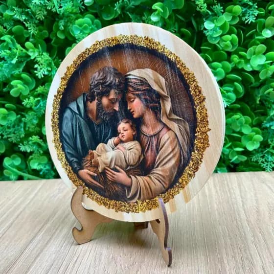 Guirlanda de Natal Pinus Natural 15cm com Estampa e Suporte Decorativo