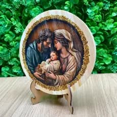 Guirlanda de Natal Pinus Natural 15cm com Estampa e Suporte Decorativo