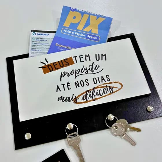 Porta Chave de Parede Sem Furo em Mdf Decorativo Preto Decorado  Casa com Porta Cartas 5 Ganchos