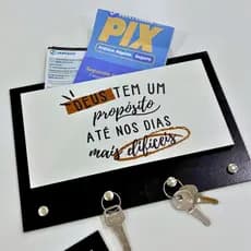 Porta Chave de Parede Sem Furo em Mdf Decorativo Preto Decorado  Casa com Porta Cartas 5 Ganchos