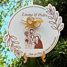 Porta Alianças Sagrada Família em MDF – Personalizado para Casamento
