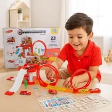 Pista de Bombeiro com Looping Estacionamentos obstáculos, rampas e curvas diversão e aprendizado