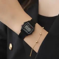 Relógio Preto Feminino Elegante Alarme Led Luxo Presente Delicado Retrô Vintage