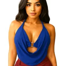 Top Feminino Decote Cavado 💃 Cropped Elegante com Argola Frontal