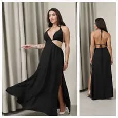 Vestido Longo Feminino Soltinho Com Bojo Forrado Frente Única Costa Nua Não Amassa