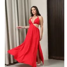 Vestido Longo Duna Feminino Elegante Com Elástico nas Costas Forrado M ao GG Pronta Entrega