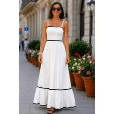 Vestido Longo Preto Feminino com Elastex nas Costas | Alça Fina Ajustável | Vestido Elegante Casual Moda Feminina