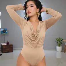 Body Feminino Moda Inverno Elegante | Decote Drapeado Manga Longa Confortável